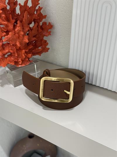 Dikdörtgen Gold Tokalı Taba Kemer 