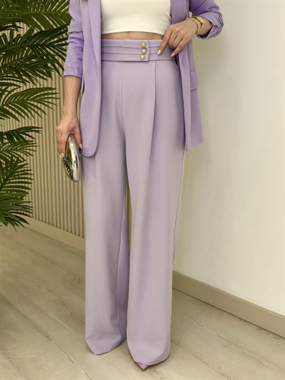 Düğme Detaylı Ekstra Yüksek Bel Palazzo Pantolon Lila