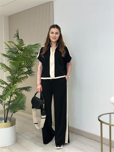 Fermuarlı Kısa Kollu Modal Kumaş Takım Siyah