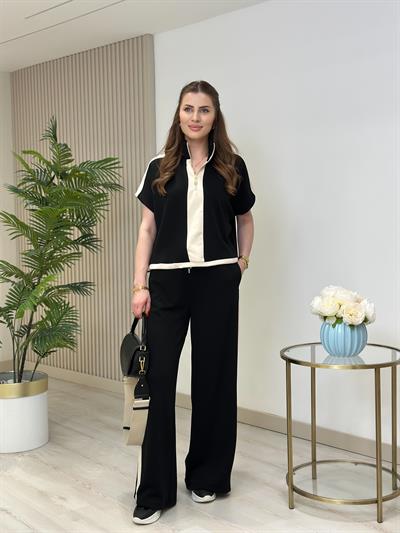 Fermuarlı Kısa Kollu Modal Kumaş Takım Siyah