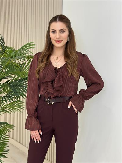 Fırfırlı Bağlamalı Bluz Bordo