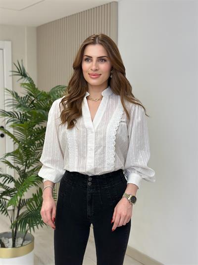 Fisto Detaylı Gömlek Beyaz