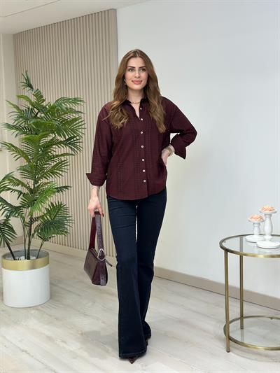 Fisto İşlemeli Cotton Gömlek Bordo