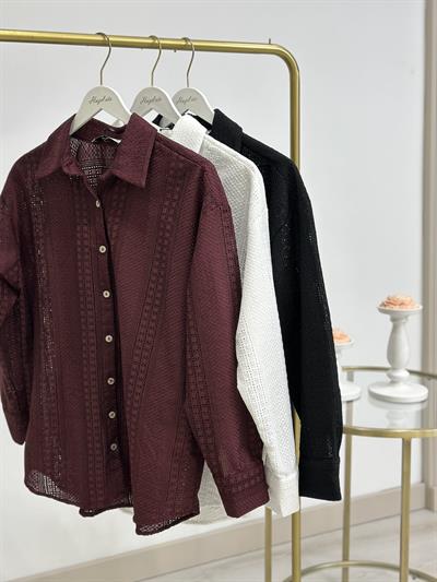 Fisto İşlemeli Cotton Gömlek Bordo