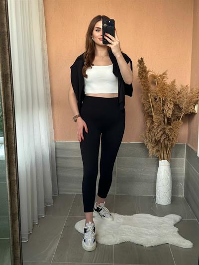 Fitilli İçi Sıvama Şardonlu Yüksek Bel Tayt Siyah