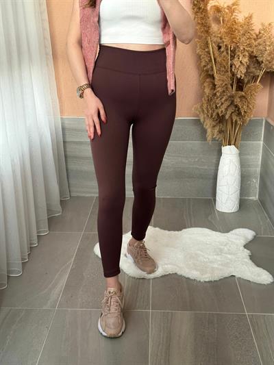 Fitilli İçi Sıvama Şardonlu Yüksek Bel Tayt Acı Kahve