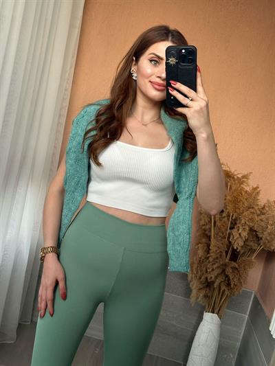 Fitilli İçi Sıvama Şardonlu Yüksek Bel Tayt Mint Yeşili