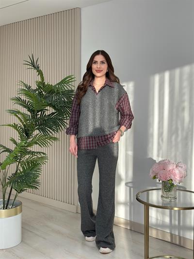 Fitilli Yumoş Gömlek Detaylı Takım Antrasit
