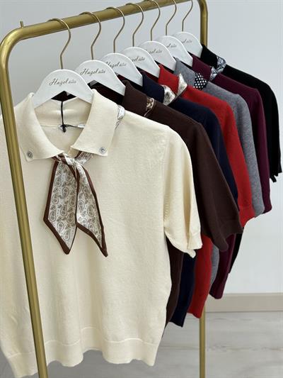 Fularlı Kaşmir Dokulu Triko Gri