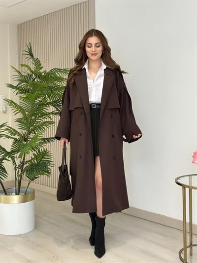 Gabardin Kumaş Premium Trençkot Acı Kahve