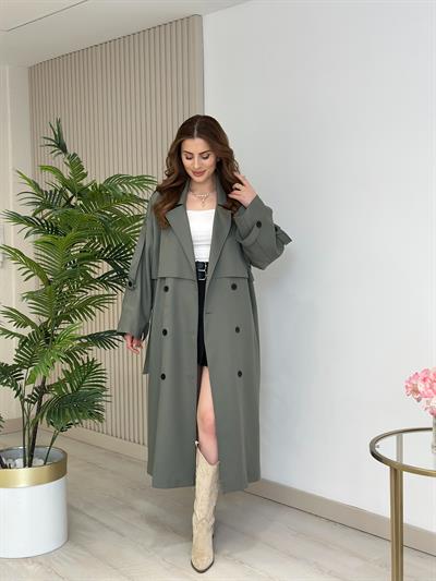 Gabardin Kumaş Premium Trençkot Haki Yeşil