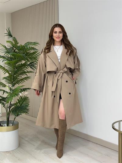Gabardin Kumaş Premium Trençkot Karamel