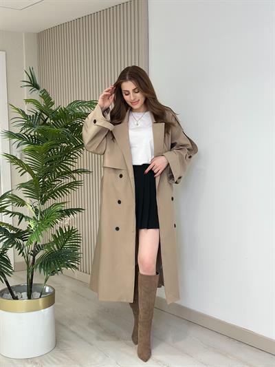 Gabardin Kumaş Premium Trençkot Karamel