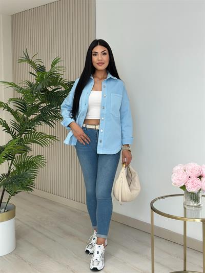 Göğsü Cepli Rahat Kalıp Altı Oval Kesim Kot Ceket Bebe Mavi