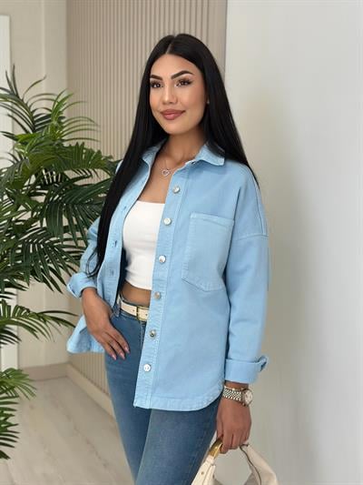 Göğsü Cepli Rahat Kalıp Altı Oval Kesim Kot Ceket Bebe Mavi