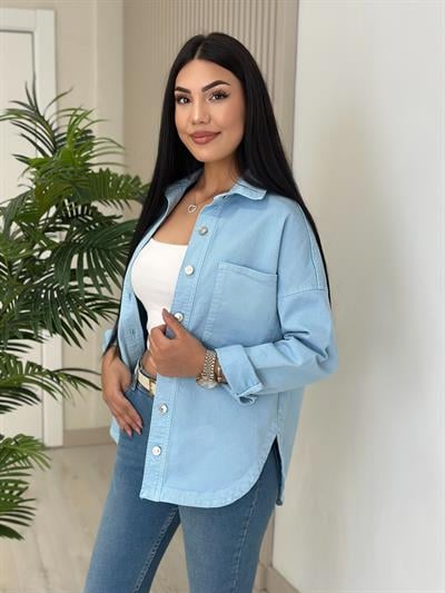 Göğsü Cepli Rahat Kalıp Altı Oval Kesim Kot Ceket Bebe Mavi