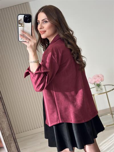 Göğsü Cepli Süet Gömlek Bordo