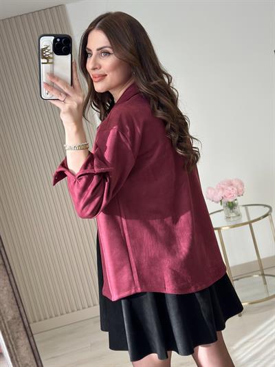 Göğsü Cepli Süet Gömlek Bordo