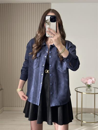 Göğsü Cepli Süet Gömlek Lacivert