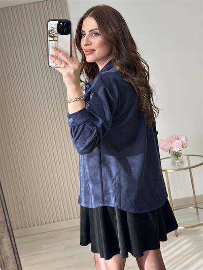 Göğsü Cepli Süet Gömlek Lacivert