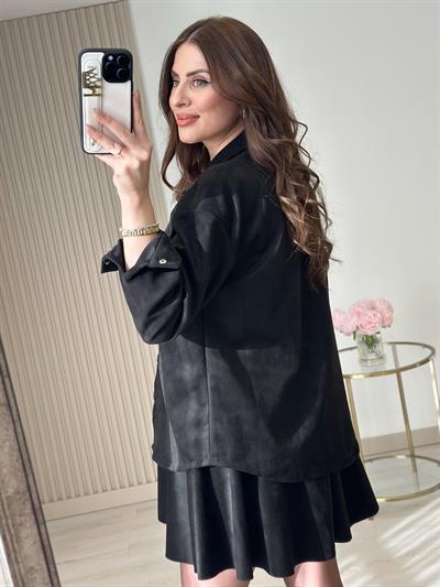 Göğsü Cepli Süet Gömlek Siyah