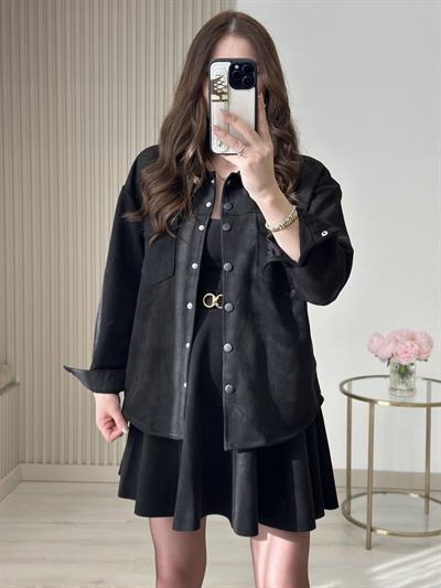 Göğsü Cepli Süet Gömlek Siyah