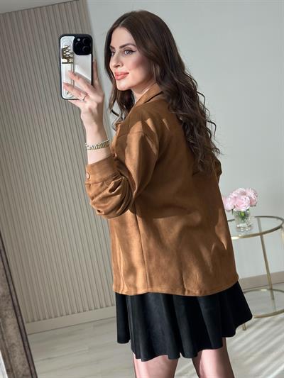 Göğsü Cepli Süet Gömlek Taba