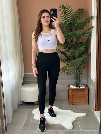 Göğsü Transparan Detaylı Sporcu Büstiyer Beyaz