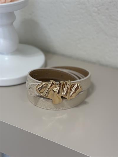 Gold Ayna Tokalı Kemer Bej