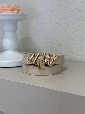 Gold Ayna Tokalı Kemer Bej