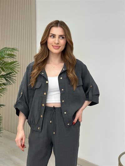 Gold Çıtçıtlı Tensel Kumaş Takım Antrasit