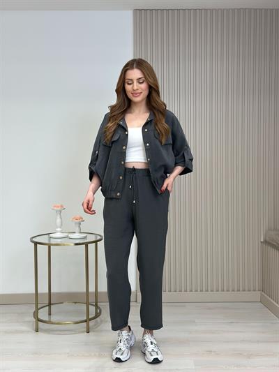 Gold Çıtçıtlı Tensel Kumaş Takım Antrasit