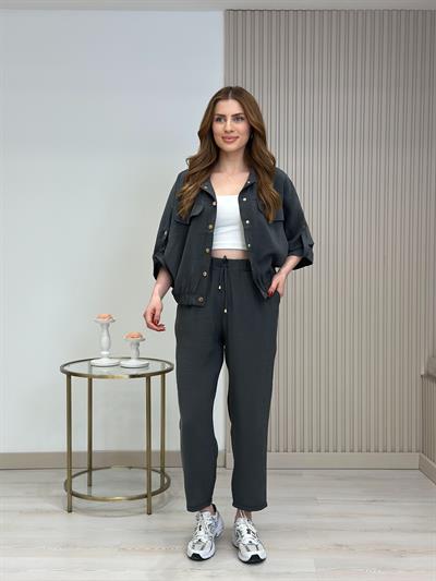 Gold Çıtçıtlı Tensel Kumaş Takım Antrasit