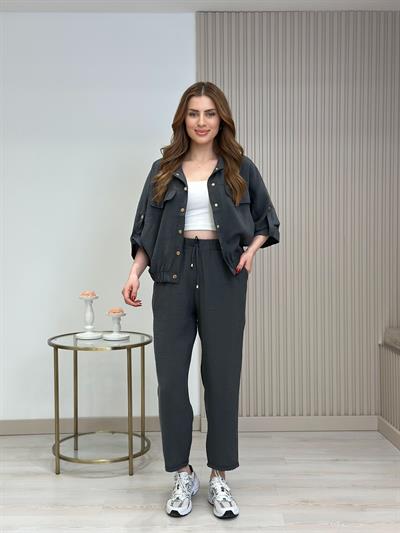 Gold Çıtçıtlı Tensel Kumaş Takım Antrasit