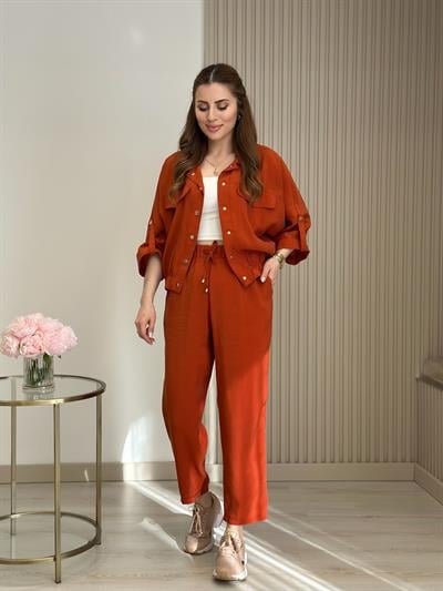 Gold Çıtçıtlı Tensel Kumaş Takım Kiremit