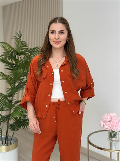 Gold Çıtçıtlı Tensel Kumaş Takım Kiremit