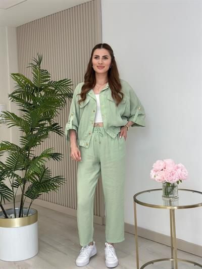 Gold Çıtçıtlı Tensel Kumaş Takım Mint