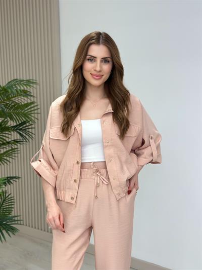 Gold Çıtçıtlı Tensel Kumaş Takım Pudra 