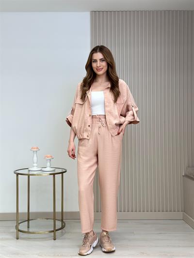 Gold Çıtçıtlı Tensel Kumaş Takım Pudra 