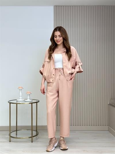 Gold Çıtçıtlı Tensel Kumaş Takım Pudra 