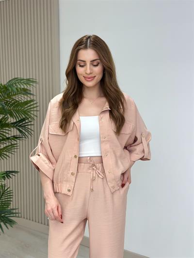 Gold Çıtçıtlı Tensel Kumaş Takım Pudra 