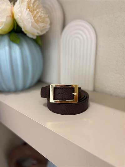 Gold Dikdörtgen Tokalı Kemer Acı Kahve