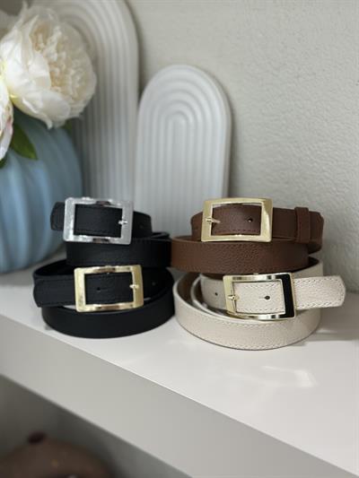 Gold Dikdörtgen Tokalı Kemer Bej