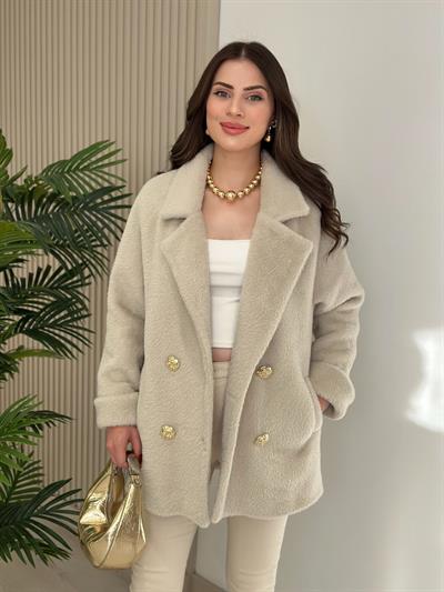 Gold Düğmeli Angora Kaban Bej
