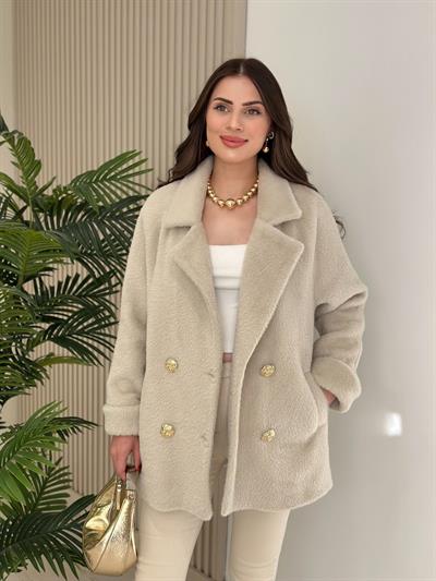 Gold Düğmeli Angora Kaban Bej
