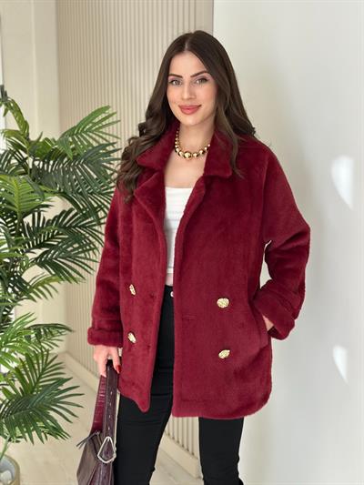 Gold Düğmeli Angora Kaban Bordo