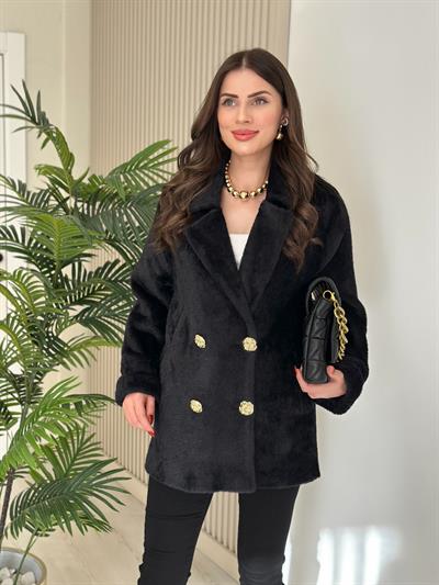 Gold Düğmeli Angora Kaban Siyah