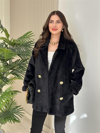 Gold Düğmeli Angora Kaban Siyah