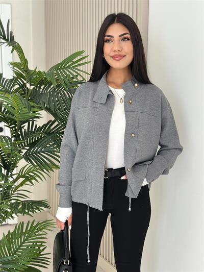 Gold Düğmeli Çelik Örme Hırka Antrasit