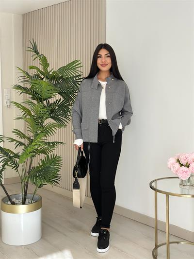 Gold Düğmeli Çelik Örme Hırka Antrasit